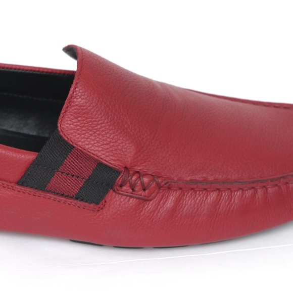 GUCCI Men\'s Red Leather Loafer Moccasin Web 7.5 main image 12